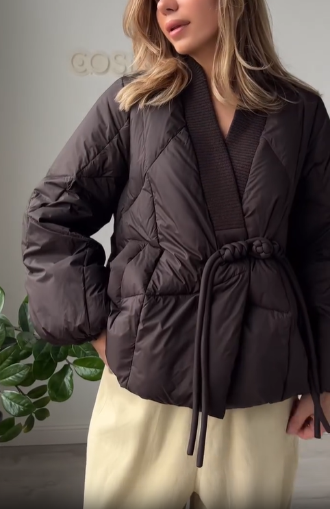 V-Neck Frog-Button Down Jacket