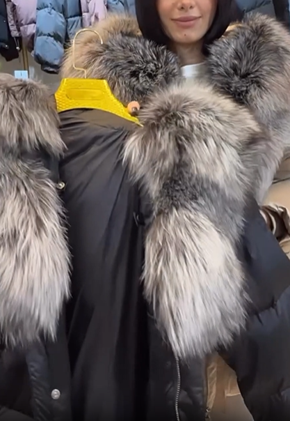 Beige Puffer Coat with Oversized Faux Fur Collar and Belt