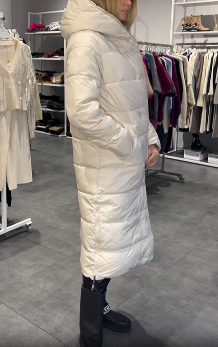 White Reversible Long Hooded Down Jacket