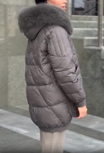 Blue Hooded Diamond-Quilted Puffer Coat