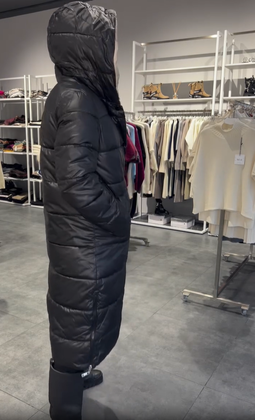 White Reversible Long Hooded Down Jacket