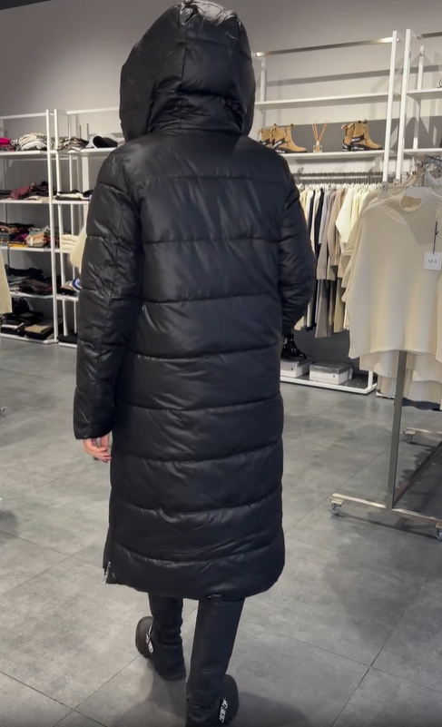 White Reversible Long Hooded Down Jacket