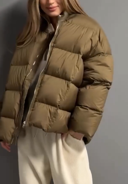 Baseball-Collar Oversized Cropped Puffer Jacket