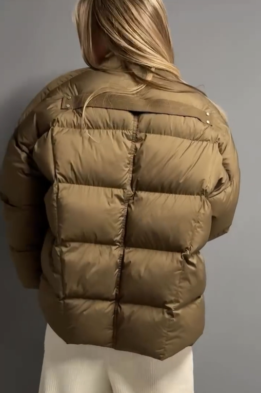 Baseball-Collar Oversized Cropped Puffer Jacket