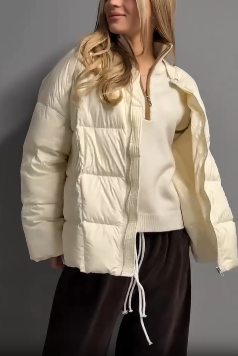 Baseball-Collar Oversized Cropped Puffer Jacket