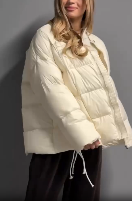 Baseball-Collar Oversized Cropped Puffer Jacket