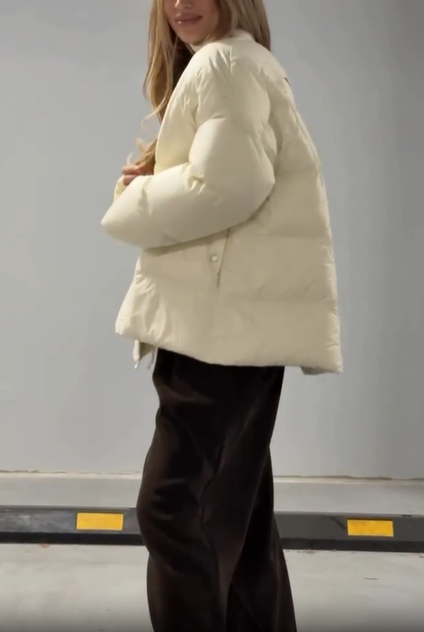 Baseball-Collar Oversized Cropped Puffer Jacket