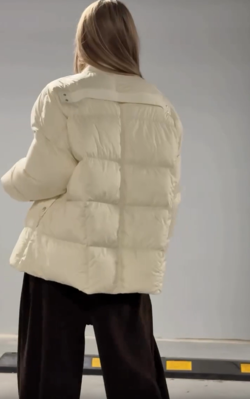 Baseball-Collar Oversized Cropped Puffer Jacket