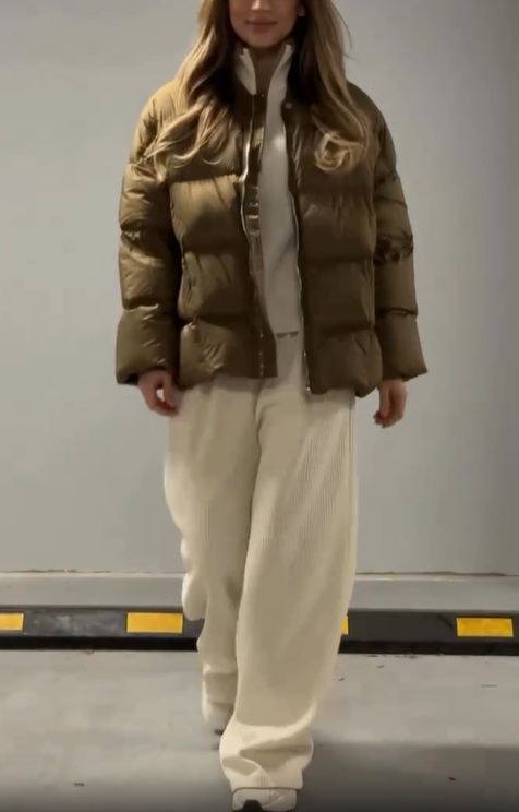 Baseball-Collar Oversized Cropped Puffer Jacket