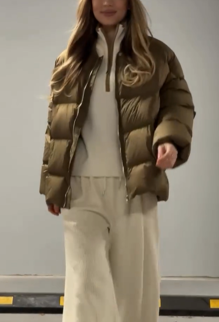 Baseball-Collar Oversized Cropped Puffer Jacket