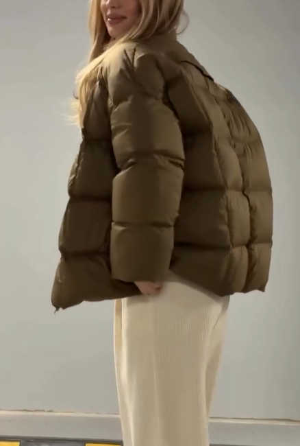 Baseball-Collar Oversized Cropped Puffer Jacket