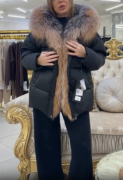 Down jacket with thickened faux fur collar