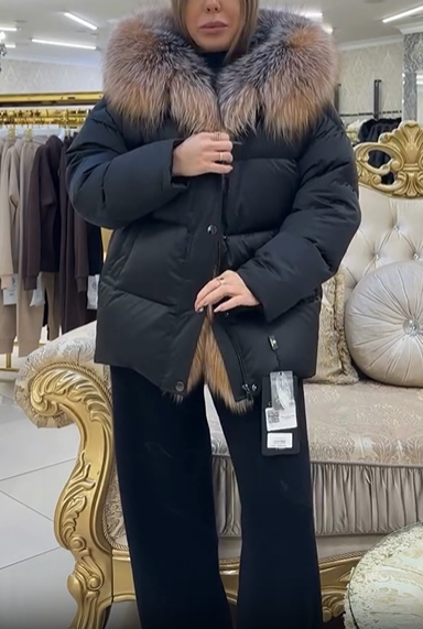 Down jacket with thickened faux fur collar