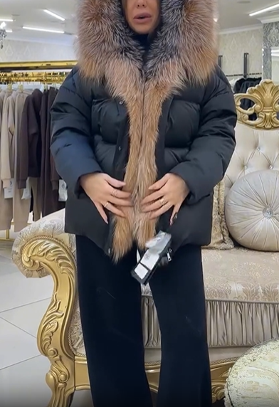 Down jacket with thickened faux fur collar