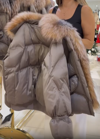 Cropped Puffer Jacket with Oversized Faux Fur Collar