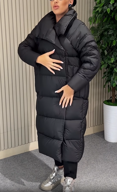 Longline Puffer Coat with Magnetic Snap & Hidden Zipper