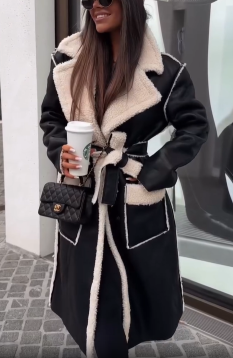 Reversible Shearling-Style Coat with Belted Waist