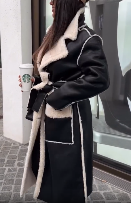 Reversible Shearling-Style Coat with Belted Waist