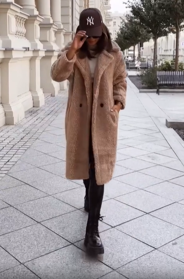 Long Shearling Coat with Oversized Pockets