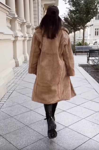 Long Shearling Coat with Oversized Pockets