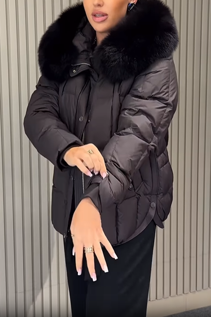 Puffer Jacket with Faux Fur Hood Trim