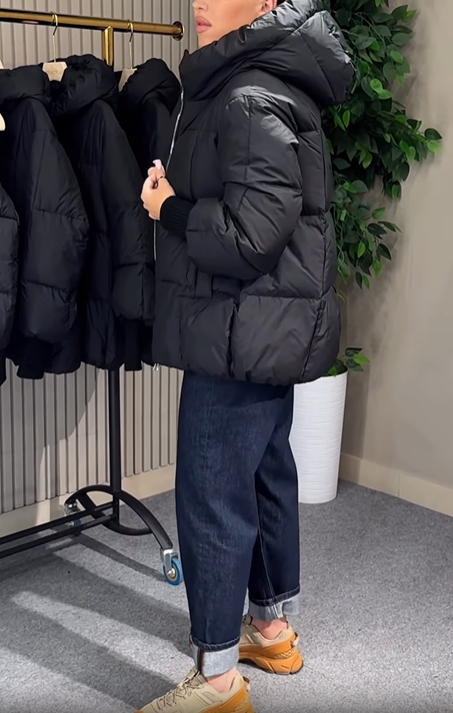 Ribbed Cuff Puffer Jacket with Stand Collar