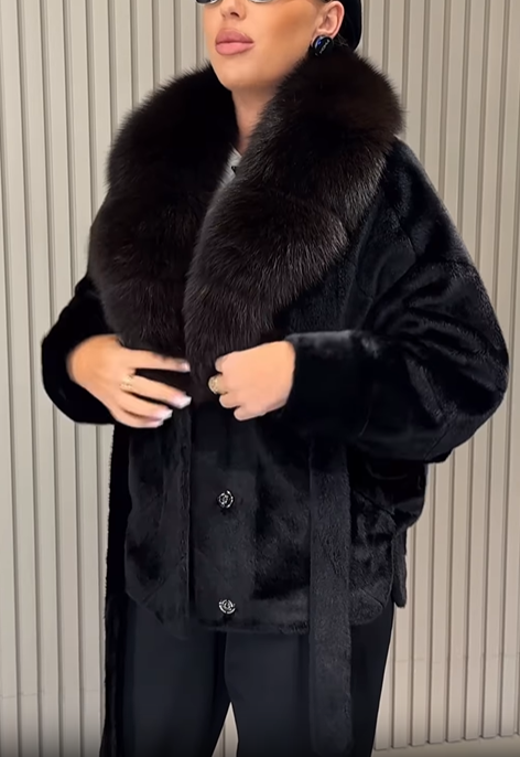 Faux Fur Coat with Oversized Collar & Adjustable Belt