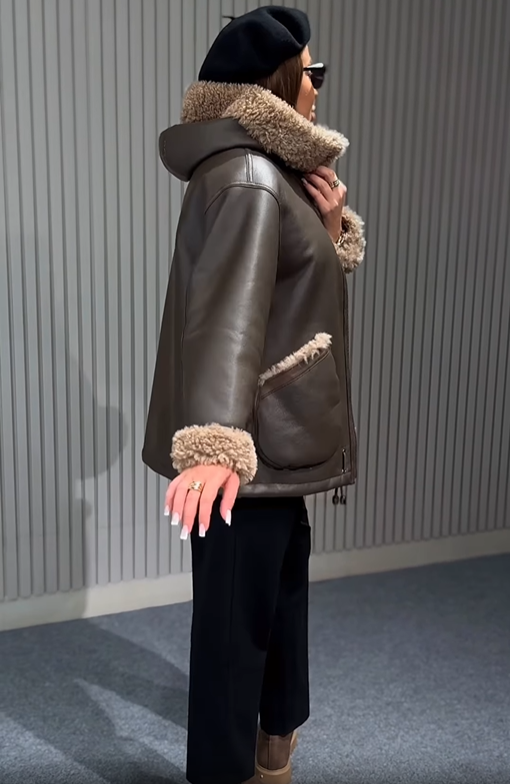 Faux Leather Shearling-Trim Parka