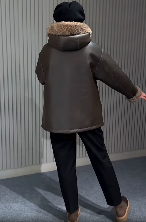 Faux Leather Shearling-Trim Parka