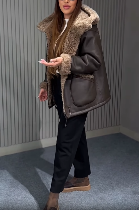 Faux Leather Shearling-Trim Parka