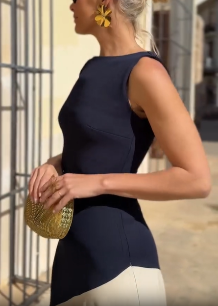Colorblock Boat Neck Sleeveless Midi Dress