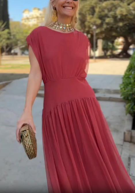 Draped Chiffon Tiered Midi Dress