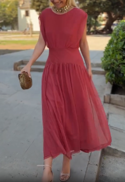 Draped Chiffon Tiered Midi Dress