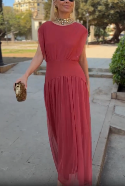 Draped Chiffon Tiered Midi Dress