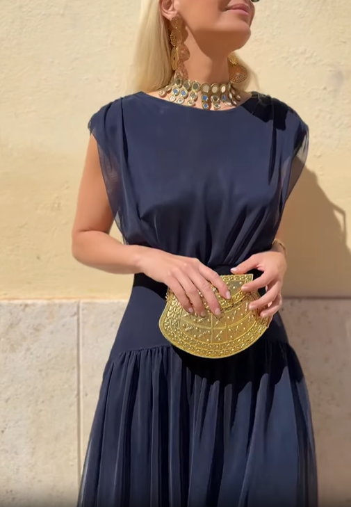 Brick Red Draped Chiffon Tiered Midi Dress