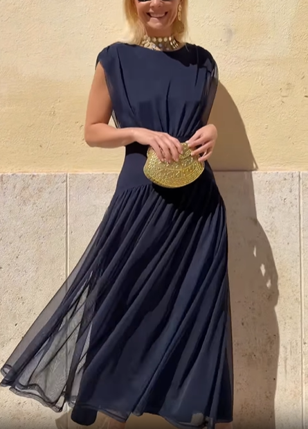 Brick Red Draped Chiffon Tiered Midi Dress