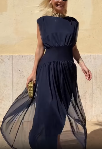 Brick Red Draped Chiffon Tiered Midi Dress