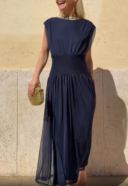 Brick Red Draped Chiffon Tiered Midi Dress