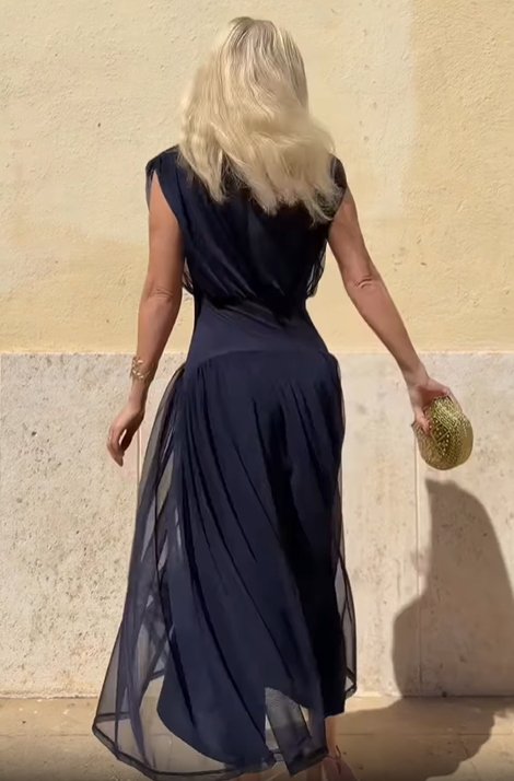 Brick Red Draped Chiffon Tiered Midi Dress