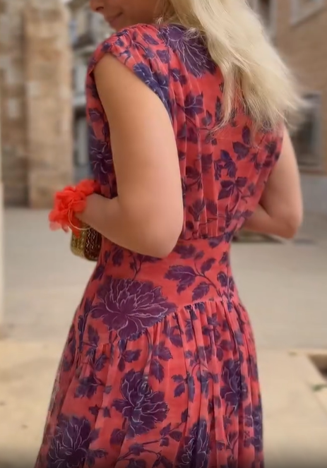 Floral Print Cap Sleeve Tiered Chiffon Midi Dress