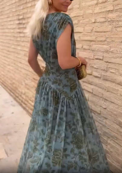 Floral Print Cap Sleeve Tiered Chiffon Midi Dress