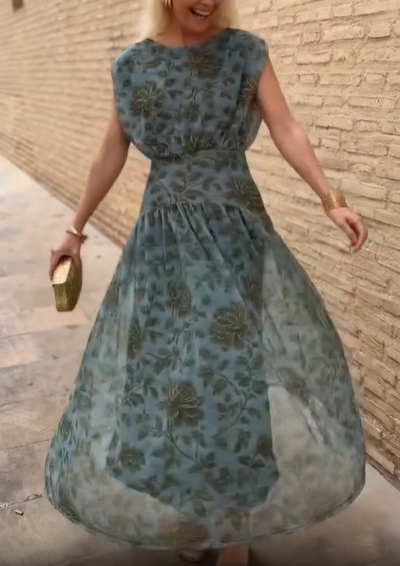 Floral Print Cap Sleeve Tiered Chiffon Midi Dress