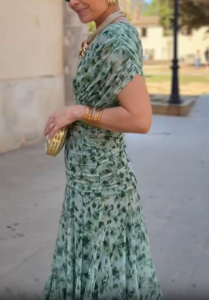 Ruched Floral Chiffon Wrap Midi Dress