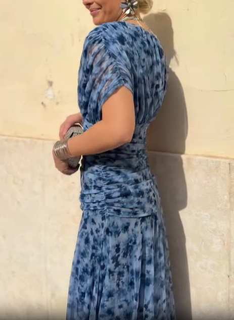 Ruched Floral Chiffon Wrap Midi Dress