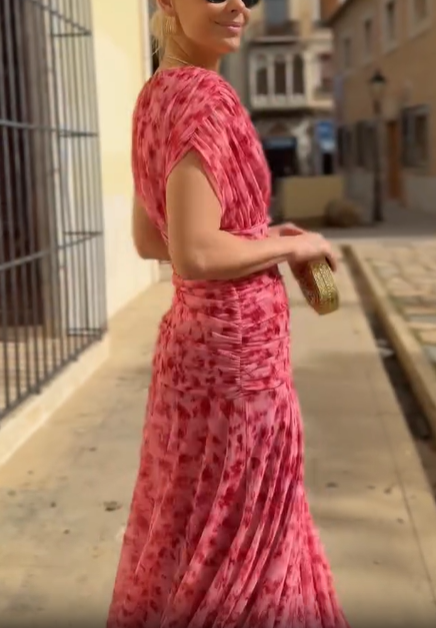 Ruched Floral Chiffon Wrap Midi Dress