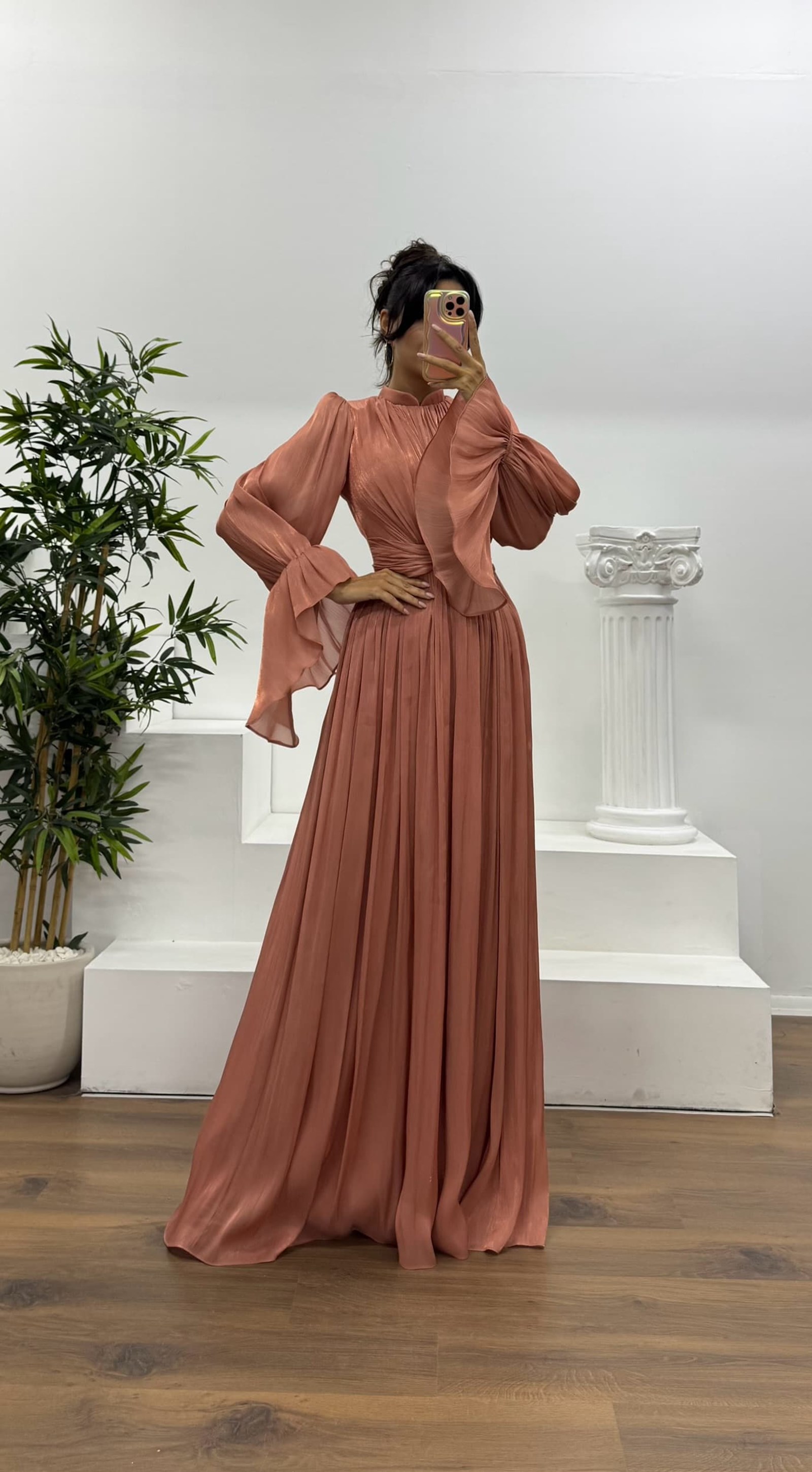 Long Sleeve Chiffon Evening Dress