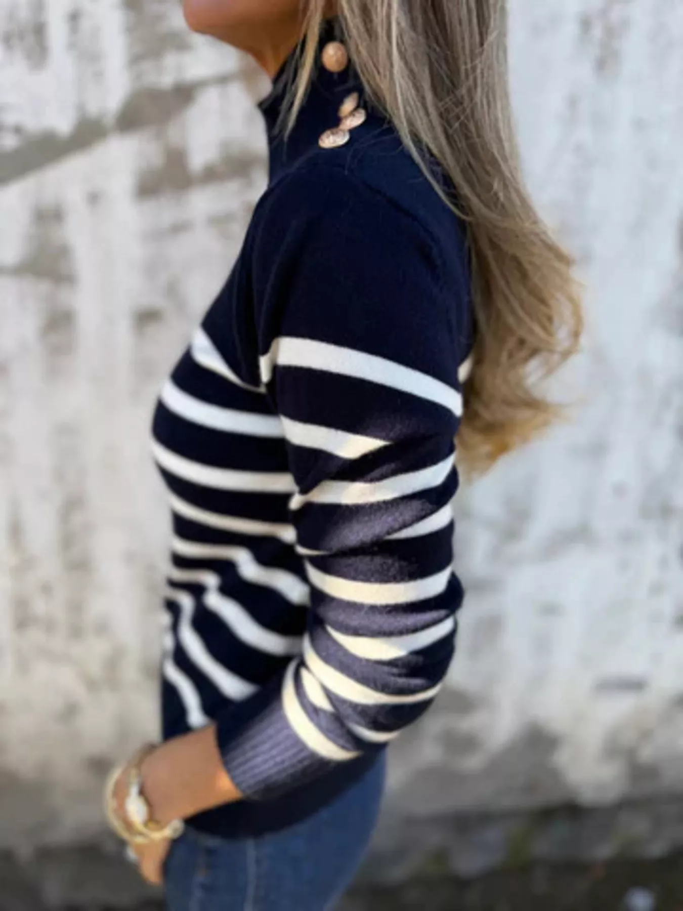 Striped Mock Neck Sweater