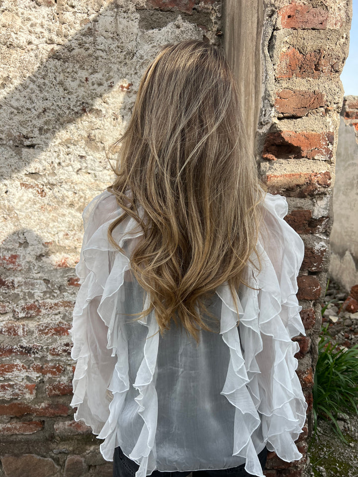 Ruffled Sheer Button - Front Blouse