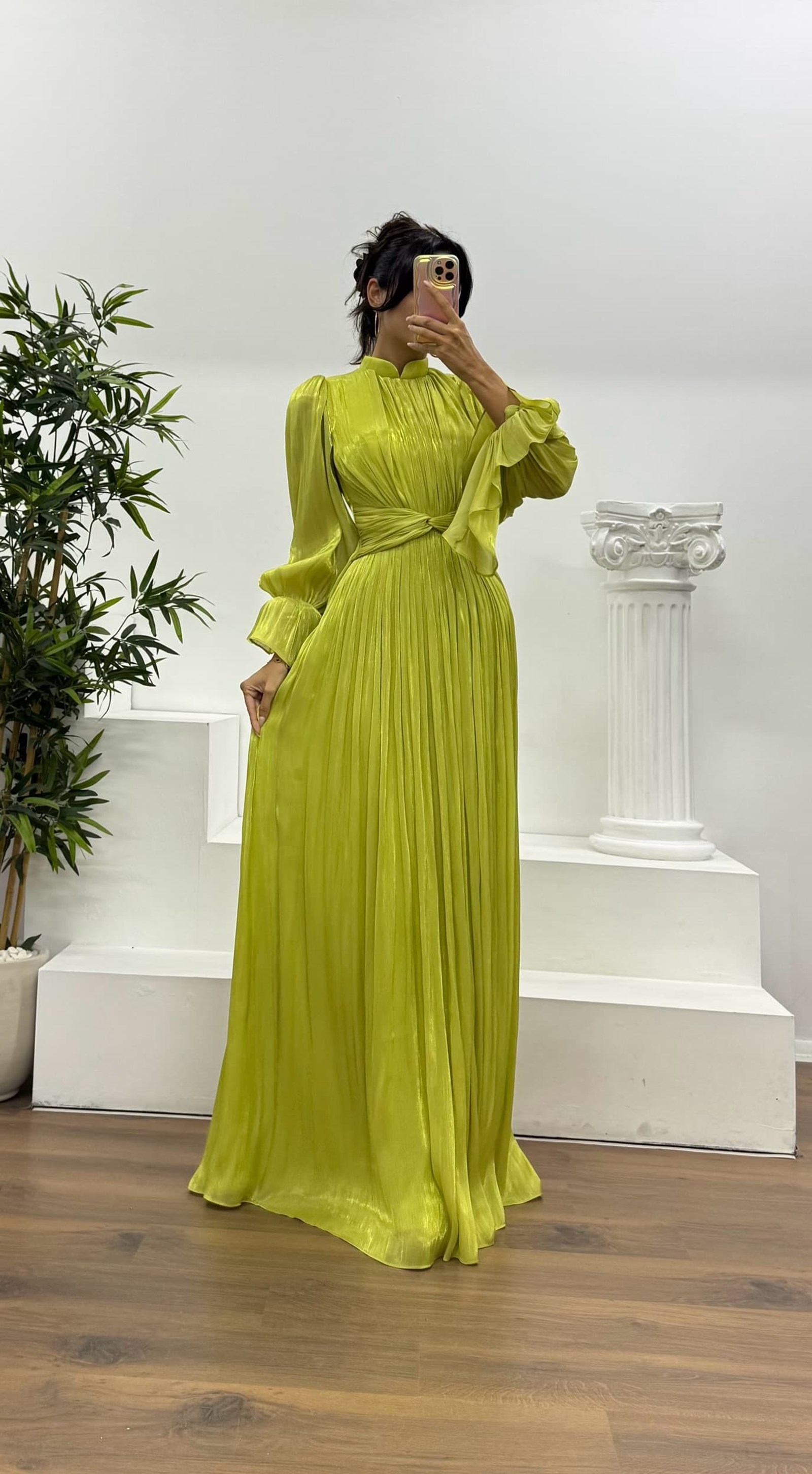 Long Sleeve Chiffon Evening Dress