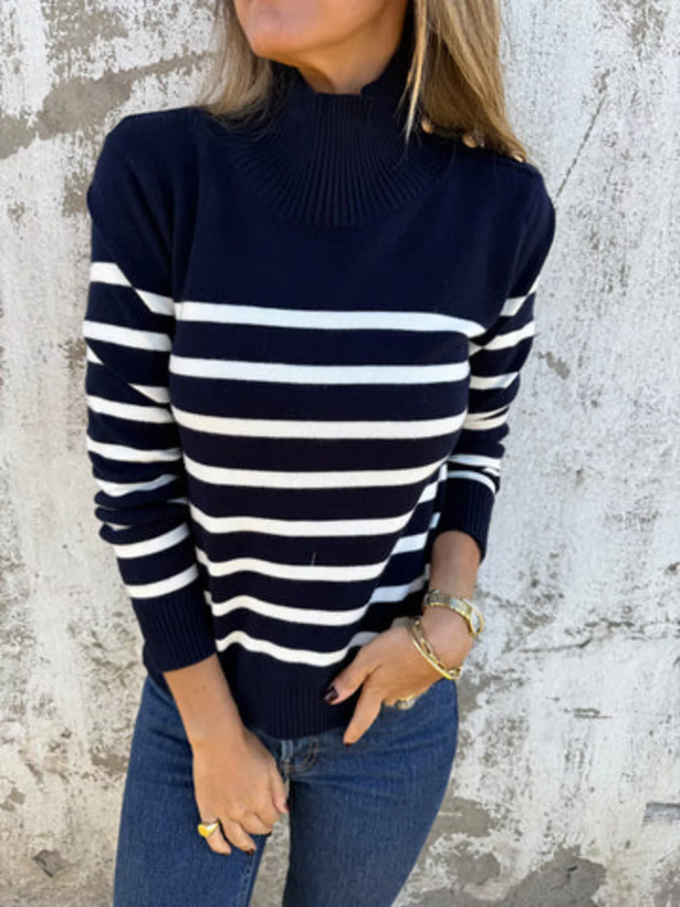 Striped Mock Neck Sweater